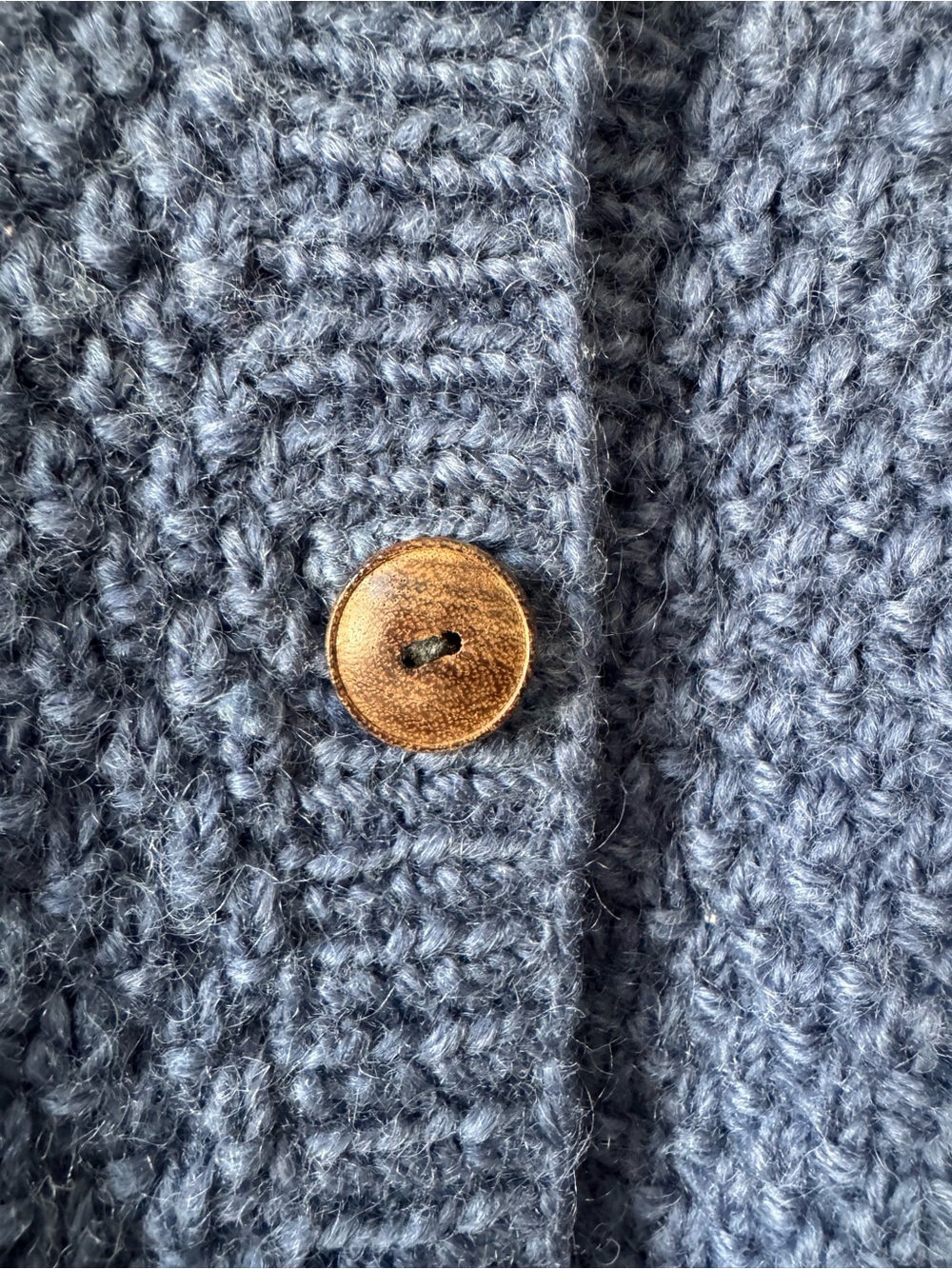 Wool Blend Blue Cable Knit Button-Front Sweater - Hand Knitted - Picture 4 of 5